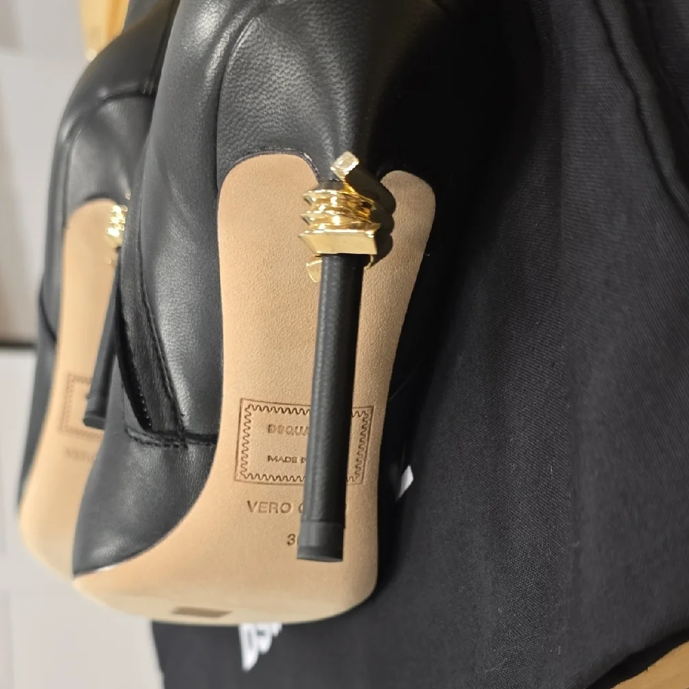 Dsquared2 Black Over the Knee Women's Leather Boots - Picture 7 of 12